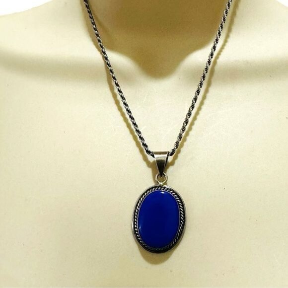 Lapis Lazuli Vintage Pendant 925 Mexico Silver 1.25” X 1” Artisan Crafted - Picture 2 of 11